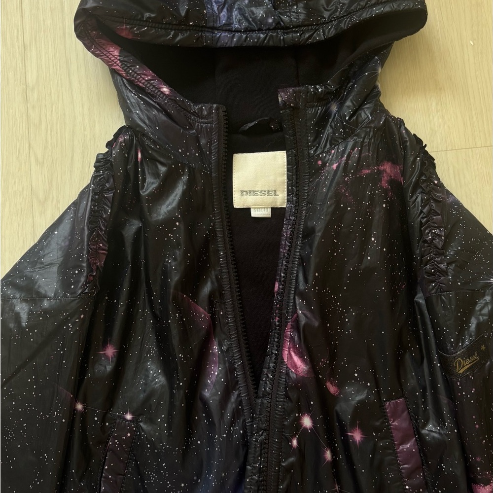 Diesel Black and Purple Raincoat with Artistic Design
